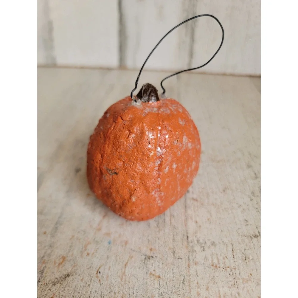 Vintage dept 56? Halloween pumpkin folk art glitter ornament Unique Home decor